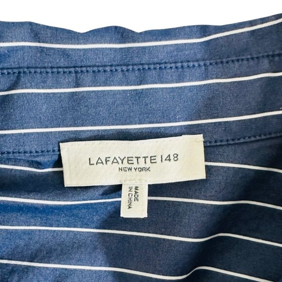 Lafayette 148 Women's Size M Striped Oversize Side Slit Blue White Tunic Shirt - Picture 4 of 7